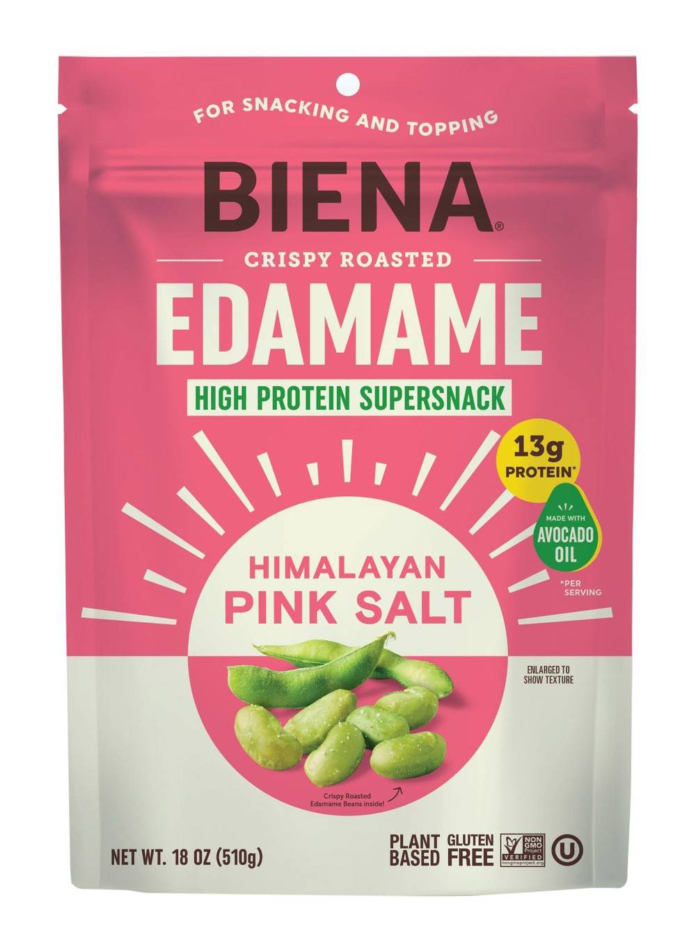 Biena Roasted Edamame Pink Himalayan Salt 18 oz
