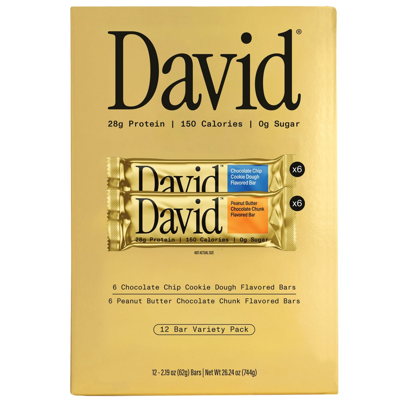 David Protein Bar Cookie Dough & Peanut Butter Chocolate 12 ct