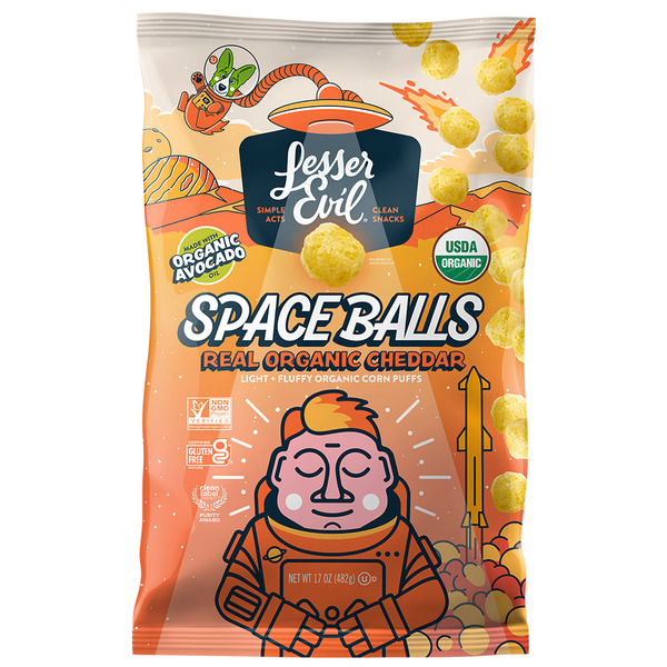 Lesser Evil Organic Cheddar Space Balls 17 oz