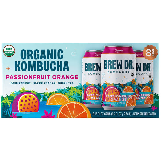 Brew Dr Organic Passion Fruit Orange Kombucha 8-12 oz